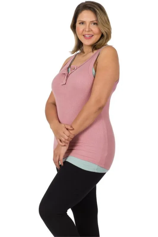 Ribbed Button-Front Layering Tank Top