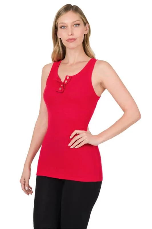 Ribbed Button-Front Layering Tank Top