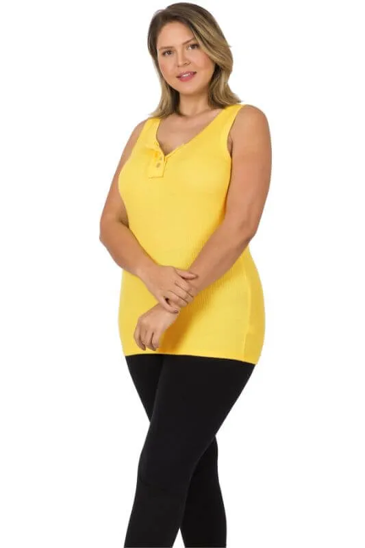 Ribbed Button-Front Layering Tank Top