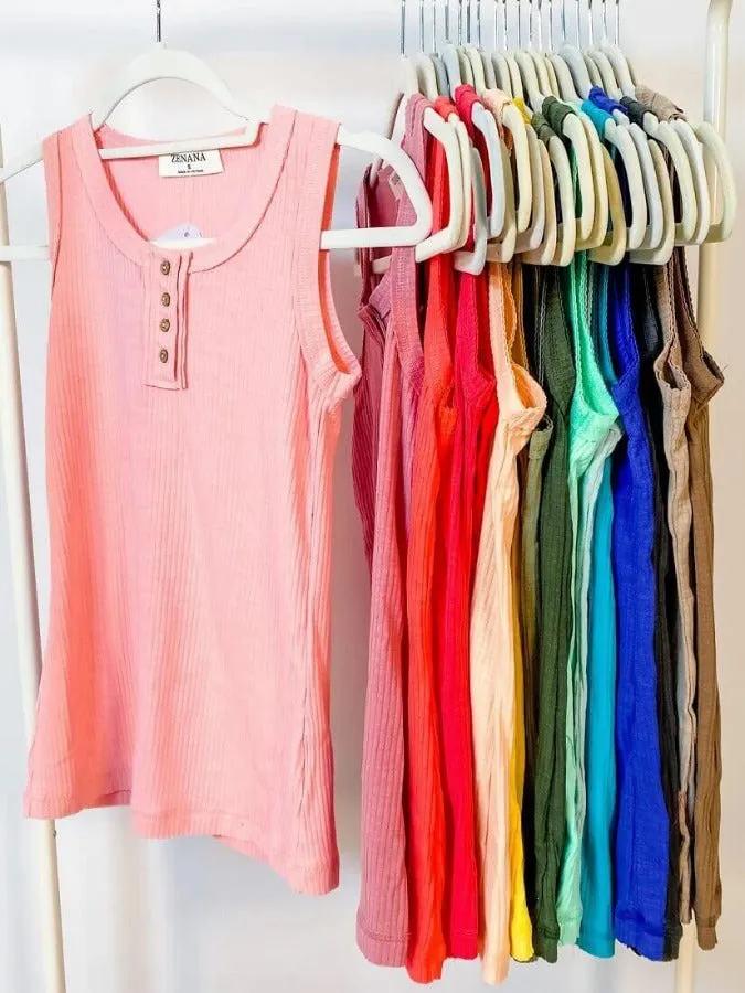 Ribbed Button-Front Layering Tank Top