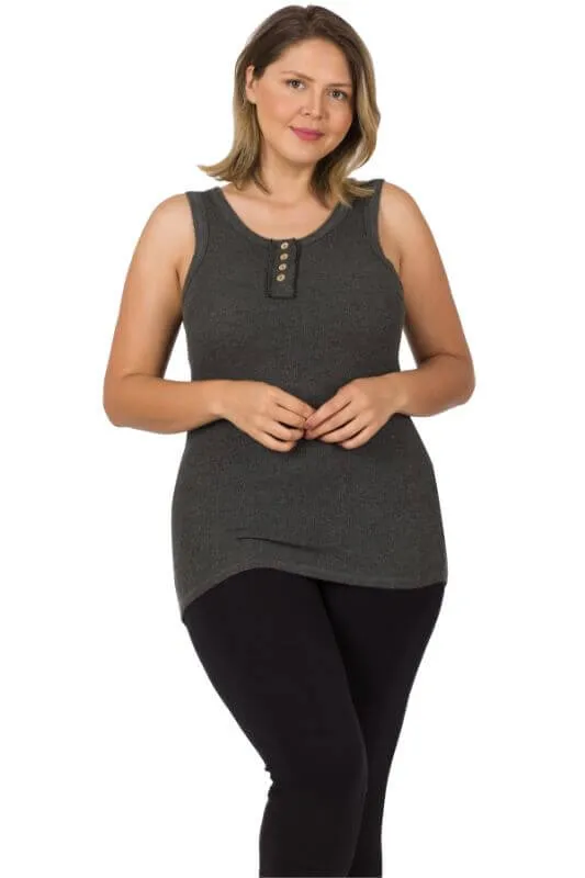 Ribbed Button-Front Layering Tank Top
