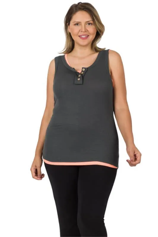 Ribbed Button-Front Layering Tank Top