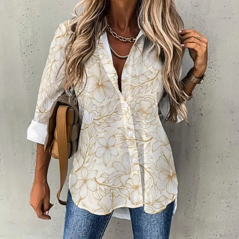 Shake Your Groove Thing in This Women’s Gold Floral Print Blouse