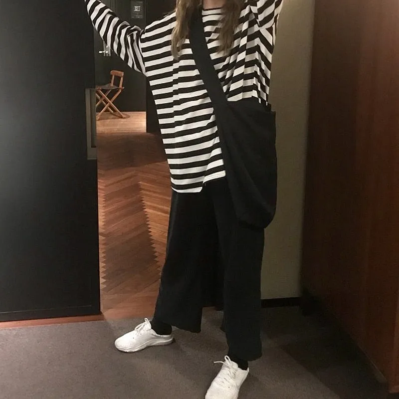 spring Autumn Women harajuku Striped Tshirt Long Sleeve O-Neck T-Shirts